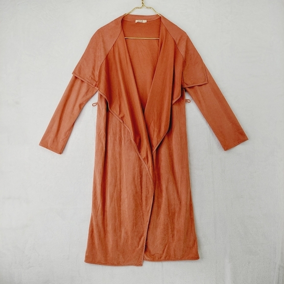 Essue Orange Knit Lagenlook Open Front Long Cardigan Wrap Coat P2081 - Picture 1 of 7